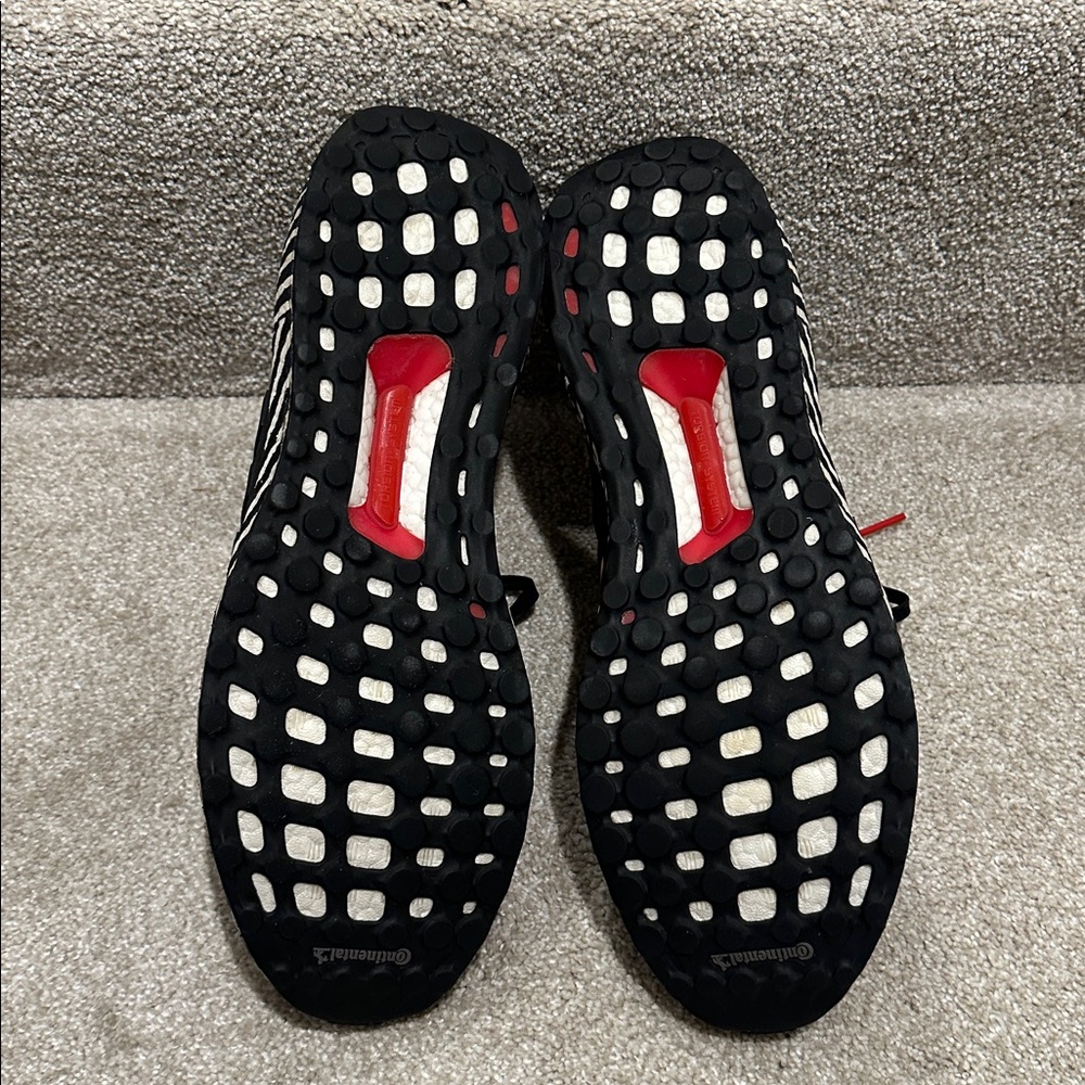 Mens Adidas Black and Red Sneakers with Knit Upper - Picture 2 of 3